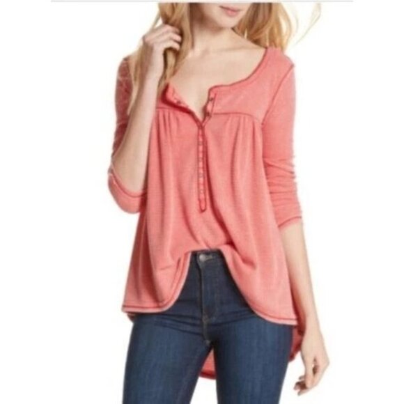 Free People We The Free Down Under Oversized Linen Henley Top Shirt - Picture 4 of 12